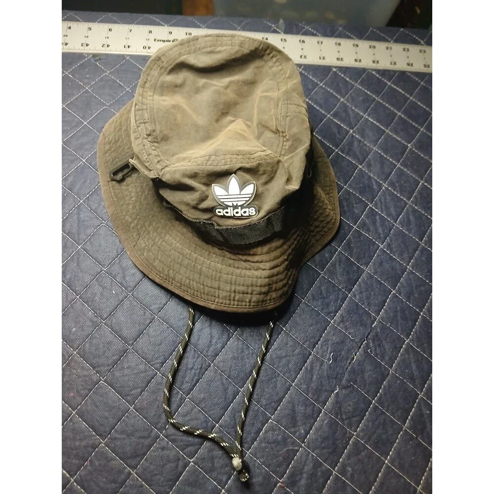 Vintage Adidas Black Boonie Hat Wide Brim Adjustable Packable L/XL Outdoor